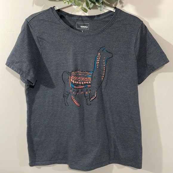 🌸 Sonoma Crewneck Short Sleeve Top Gray with Alpaca L - Picture 1 of 8